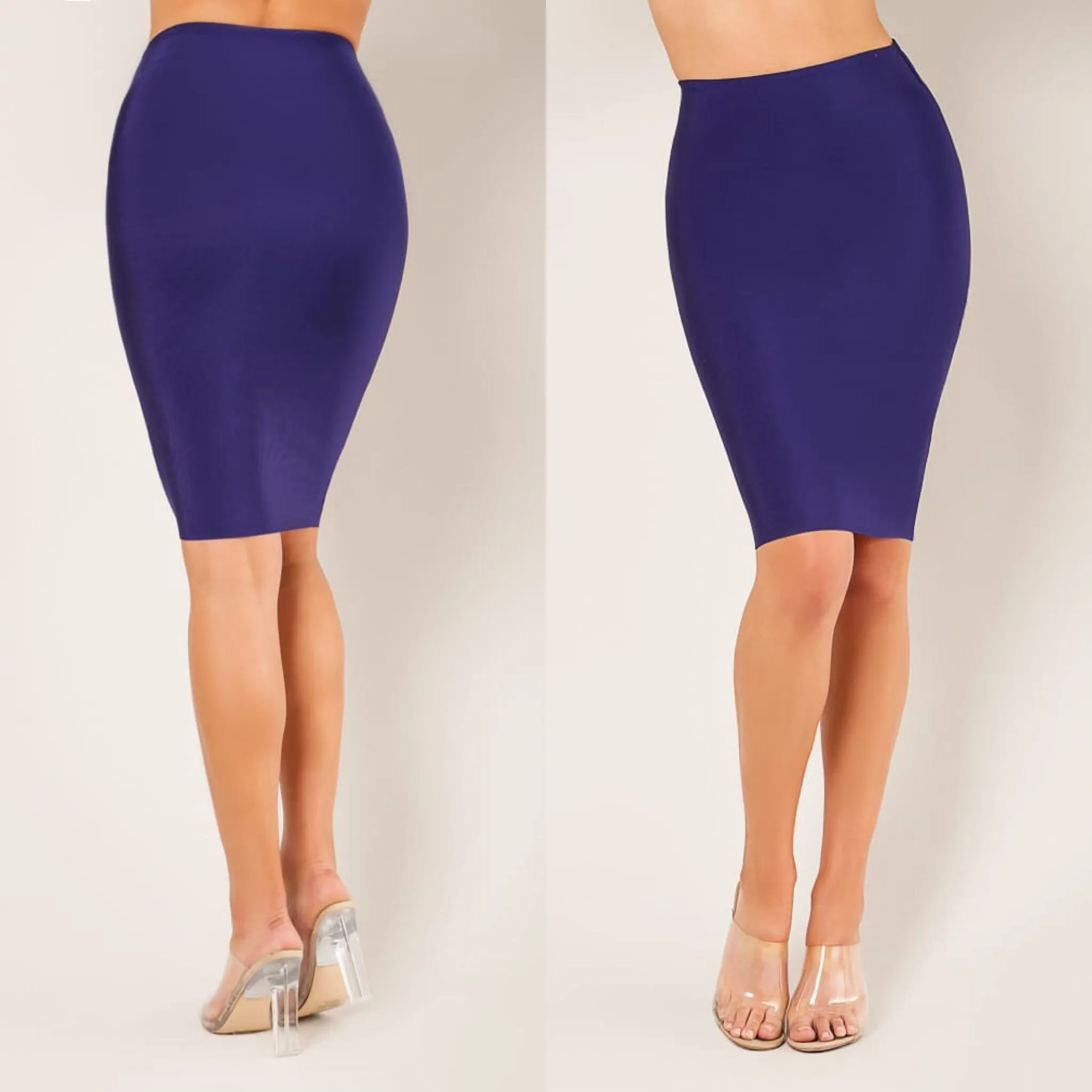 HIGH KNEE Midi Bandage Skirt in Navy Blue