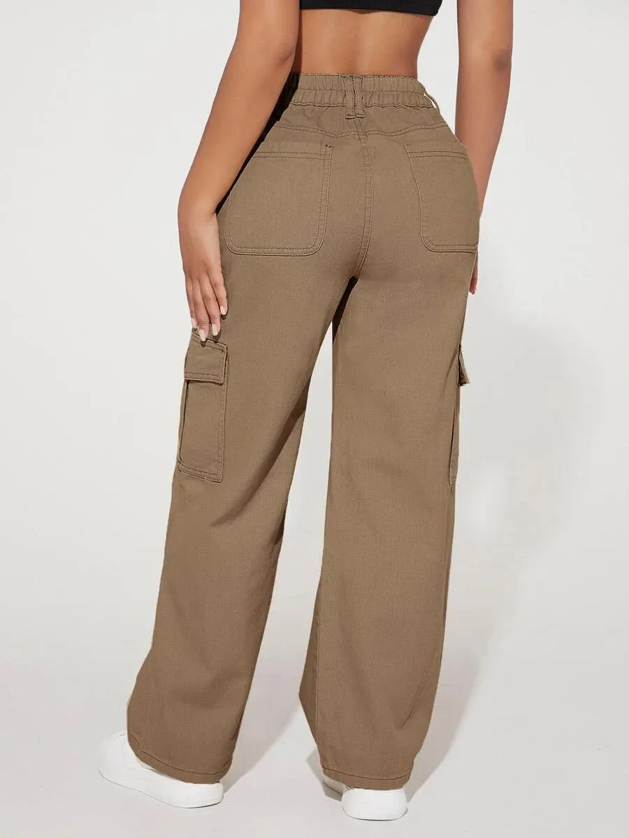 High Waist Pocket Cargo Jeans
