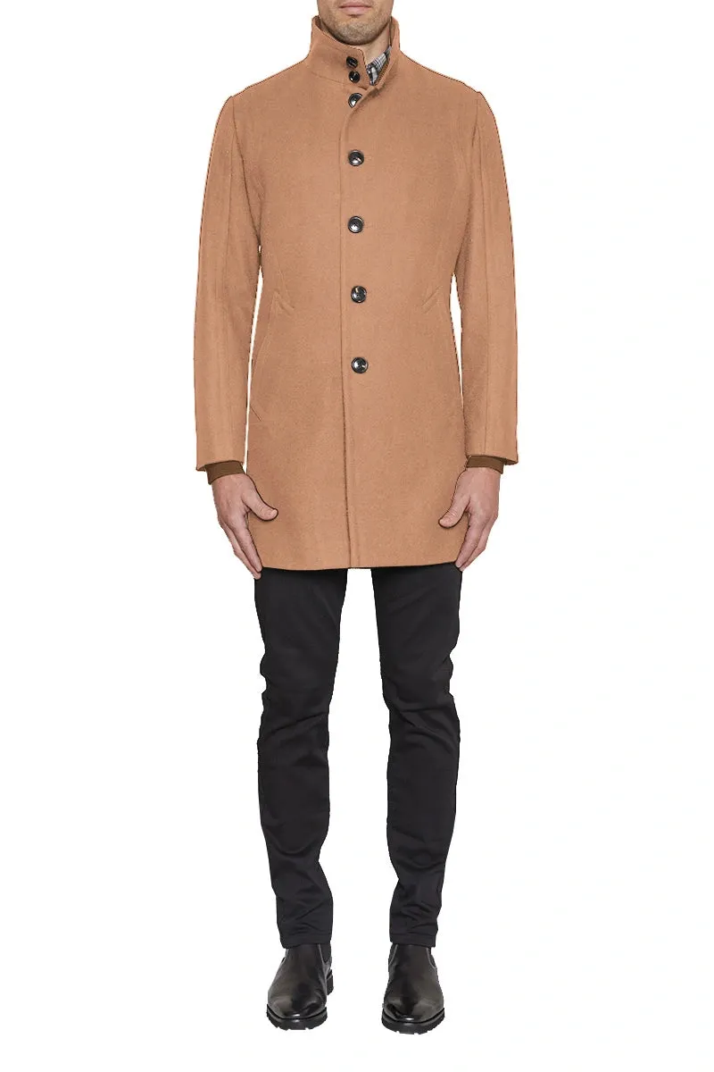 Hinkley High Neck Wool Blend Coat in Camel
