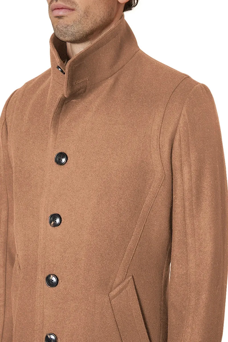 Hinkley High Neck Wool Blend Coat in Camel