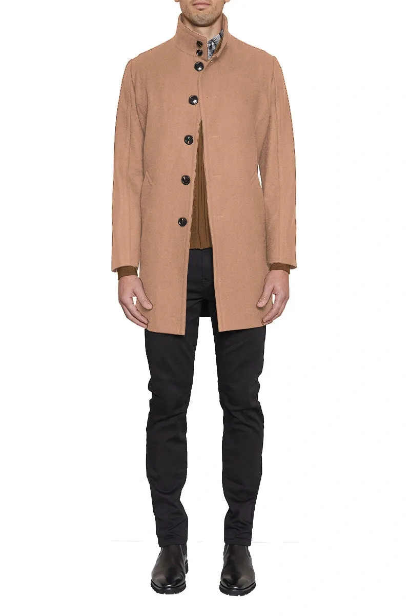 Hinkley High Neck Wool Blend Coat in Camel