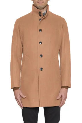 Hinkley High Neck Wool Blend Coat in Camel