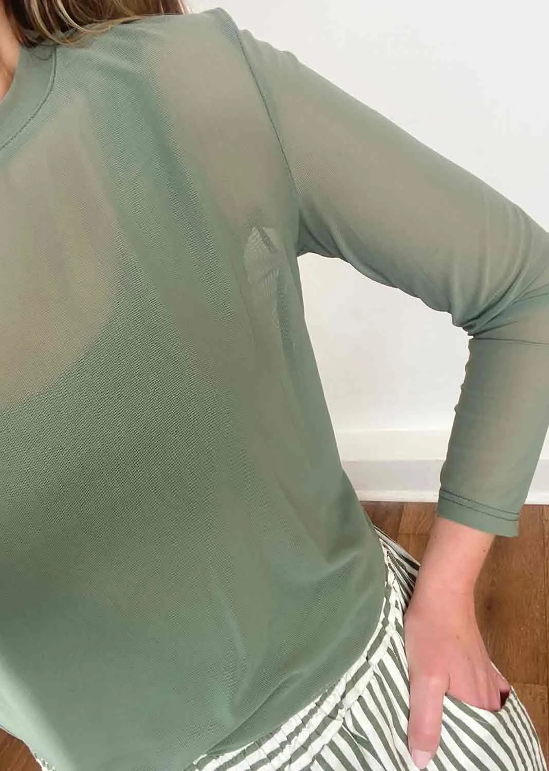 Loki Long Sleeve Mesh Top in Khaki