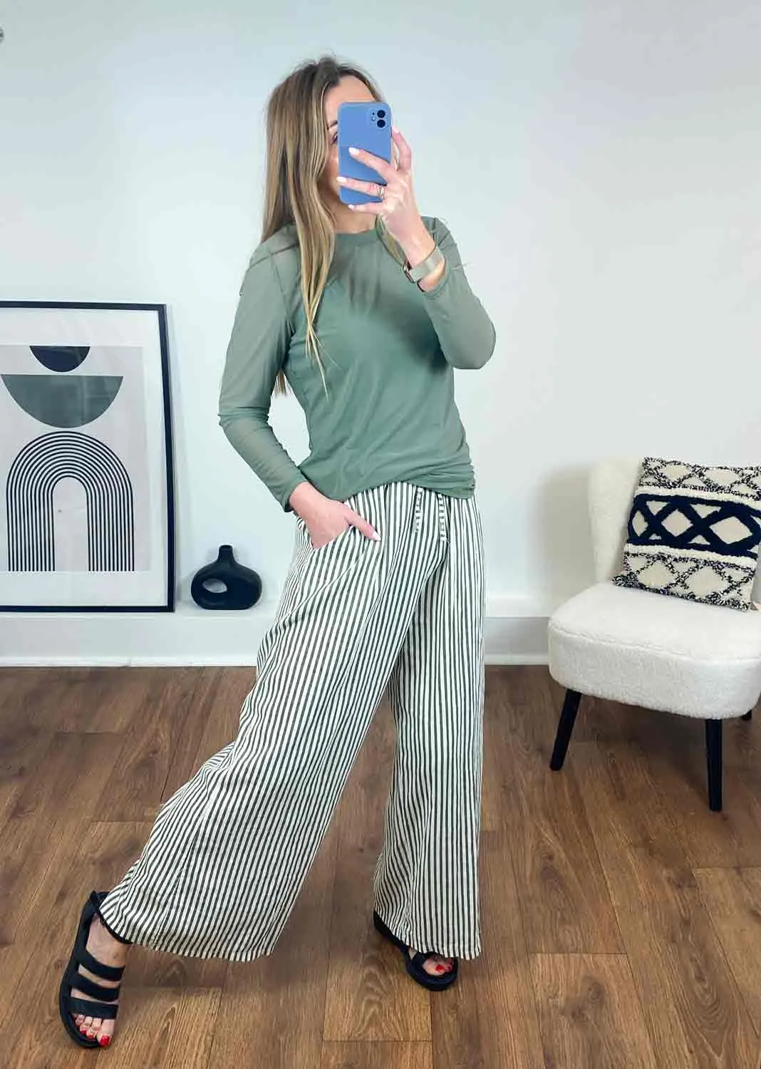 Loki Long Sleeve Mesh Top in Khaki