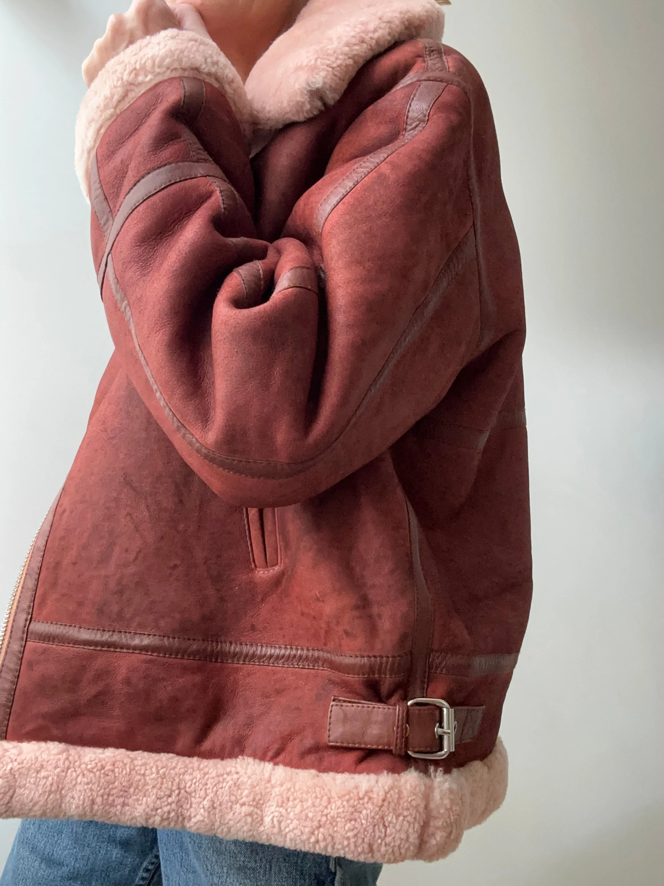 Maje Shearling Jacket Claret