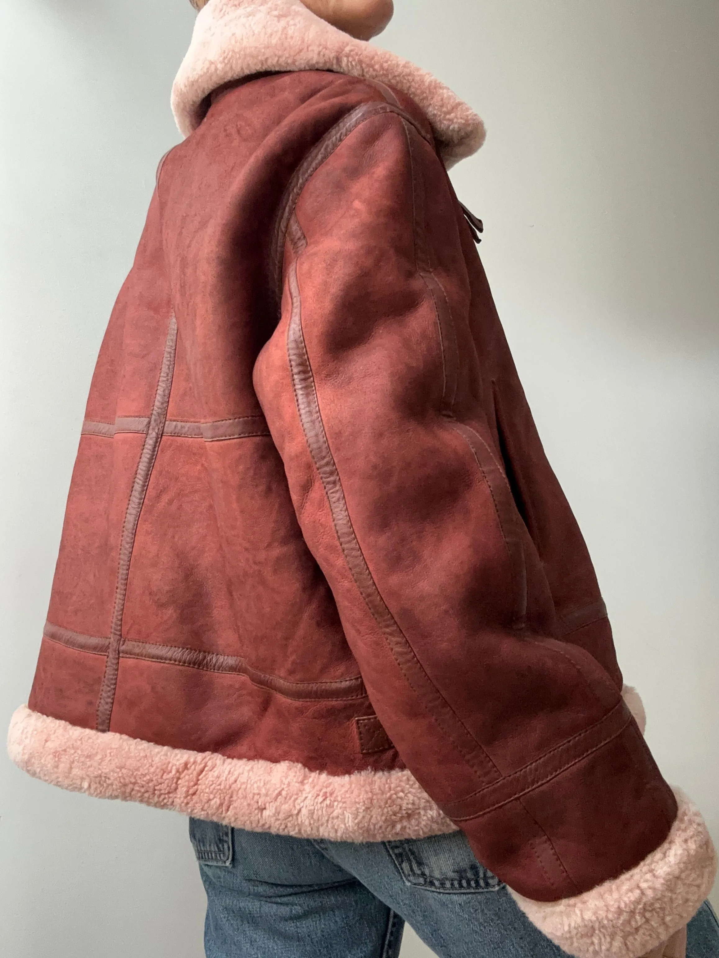 Maje Shearling Jacket Claret