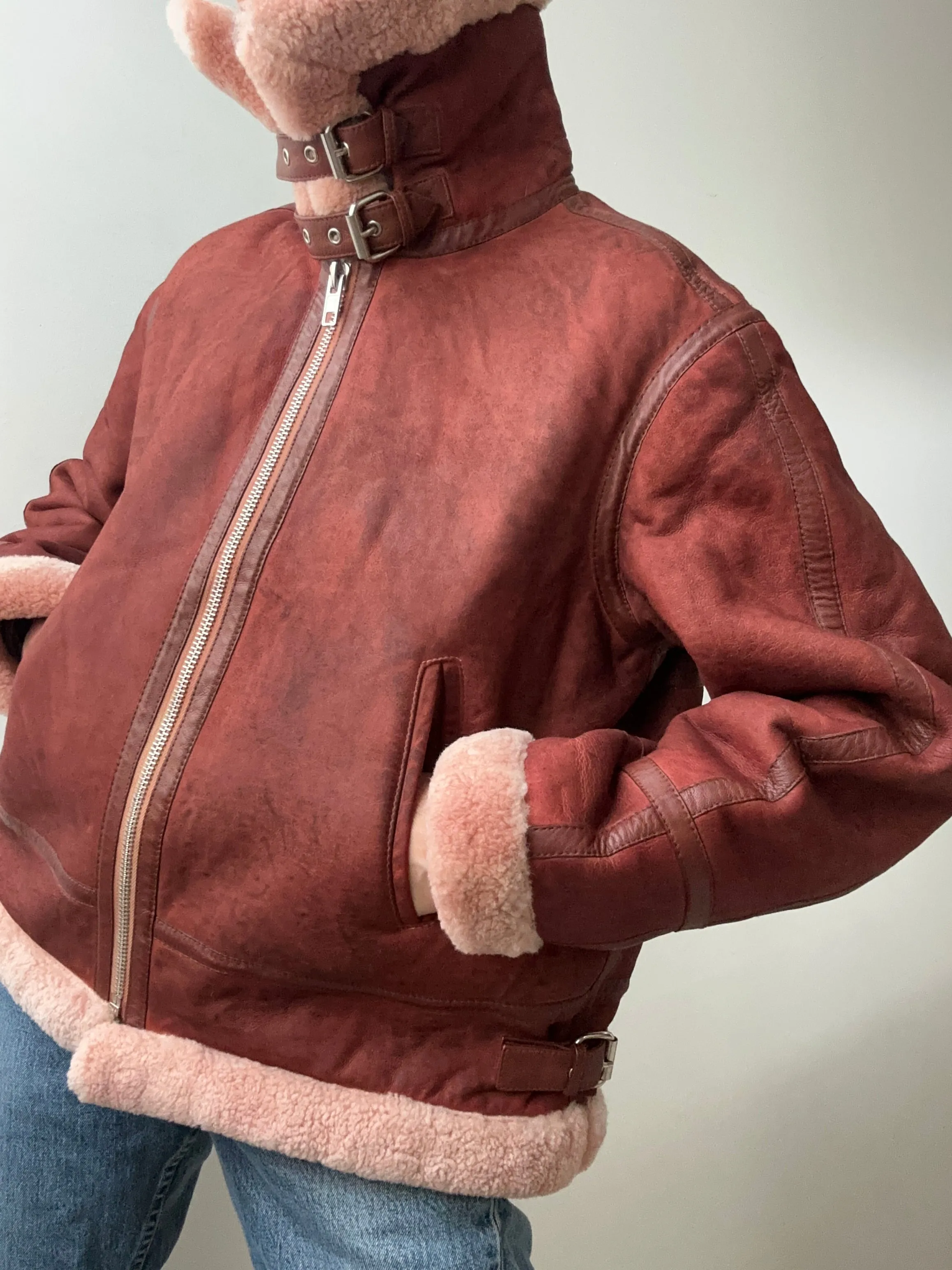 Maje Shearling Jacket Claret