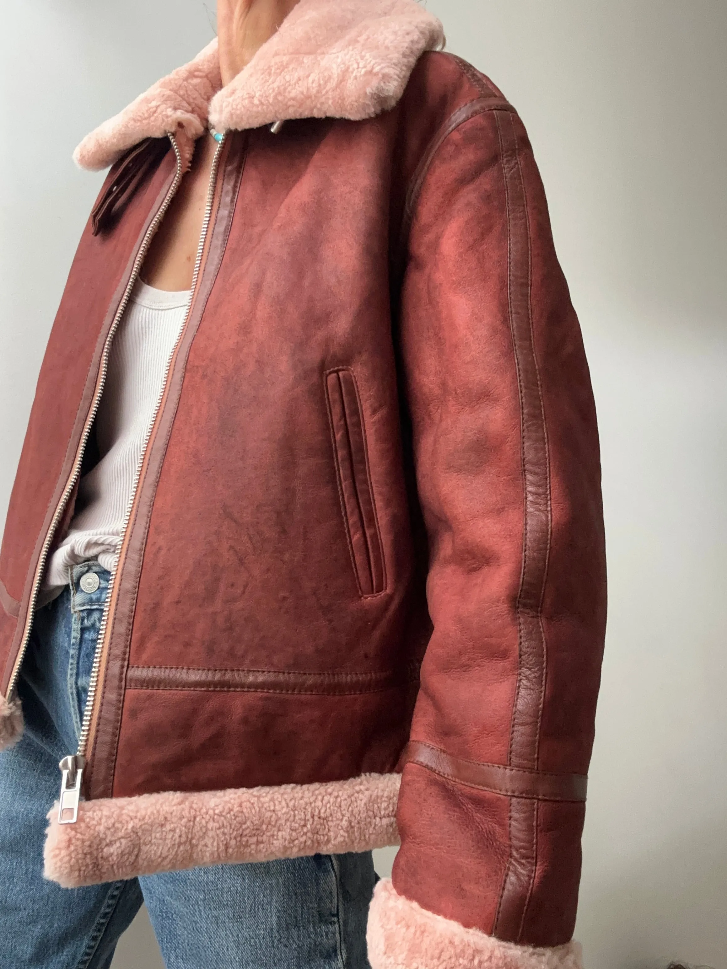 Maje Shearling Jacket Claret