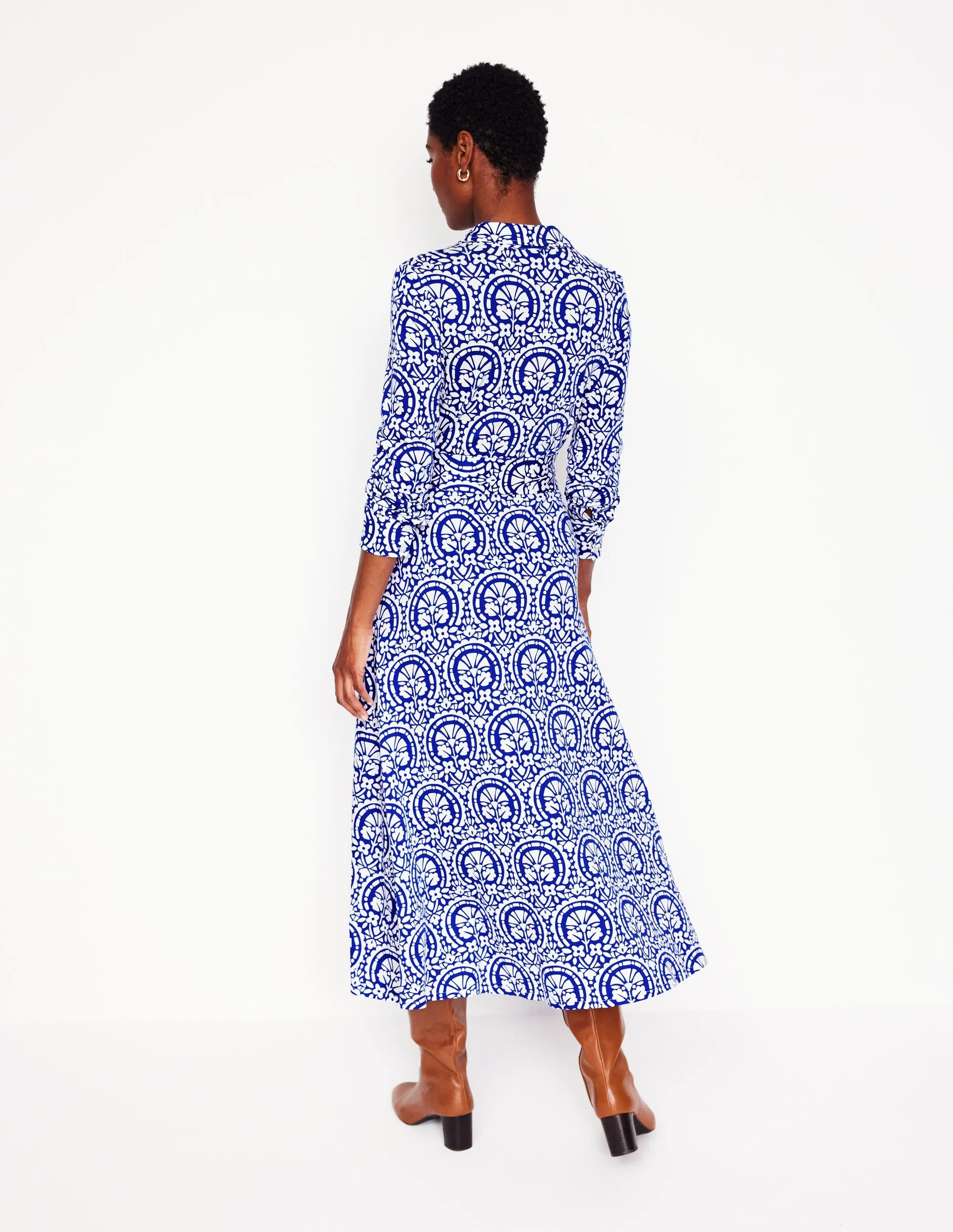 Marcia Jersey Midi Shirt Dress-Bright Blue, Elaborate Stamp
