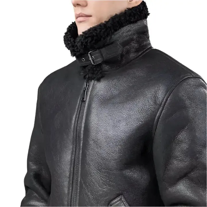 Men's Black Aviator B3 Shearling Leather Jacket – Classic & Warm