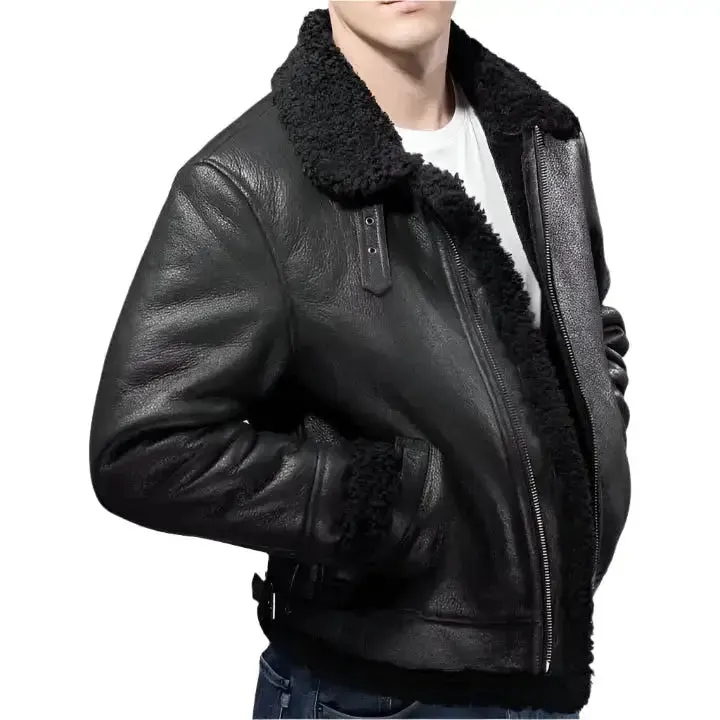 Men's Black Aviator B3 Shearling Leather Jacket – Classic & Warm