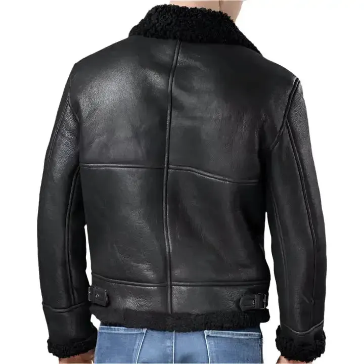 Men's Black Aviator B3 Shearling Leather Jacket – Classic & Warm