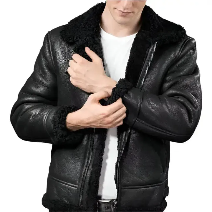 Men's Black Aviator B3 Shearling Leather Jacket – Classic & Warm