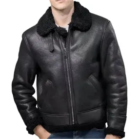 Men's Black Aviator B3 Shearling Leather Jacket – Classic & Warm