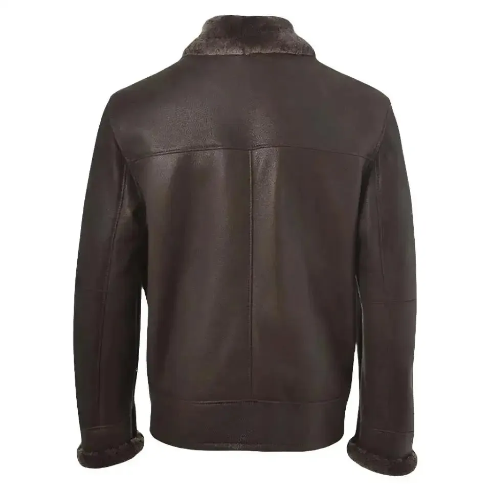 Men's Brown Shearling Bomber Leather Jacket Classic Flight Style