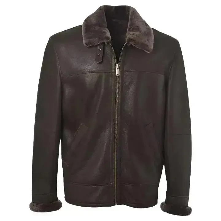 Men's Brown Shearling Bomber Leather Jacket Classic Flight Style