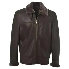 Men's Brown Shearling Bomber Leather Jacket Classic Flight Style