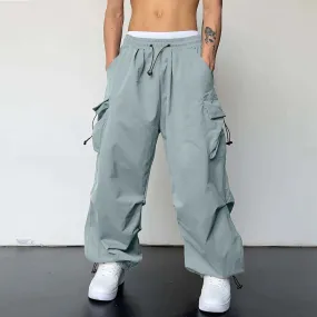 Mens Casual Waist Color Sports Hat Woven Pocket Foot Rope Solid Pants Street Cargo Tie Mens Cargo Big Size Oversized Trousers