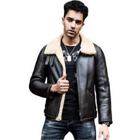 Men's Dark Brown B3 Shearling Sheepskin Leather Jacket Classic & Warm
