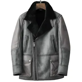 Men's Metallic Gray B3 Shearling Bomber Jacket – Genuine Leather Coat