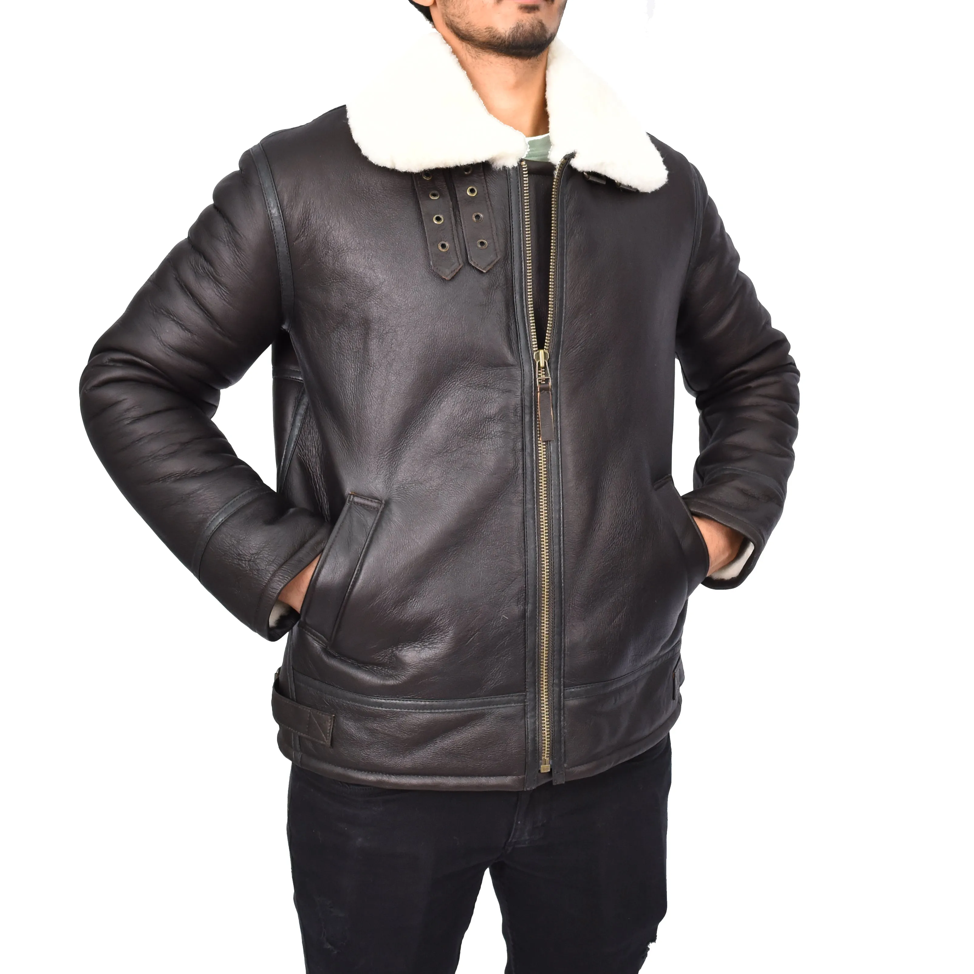 Men's Top Gun Style Real Sheepskin Jacket White Jannick