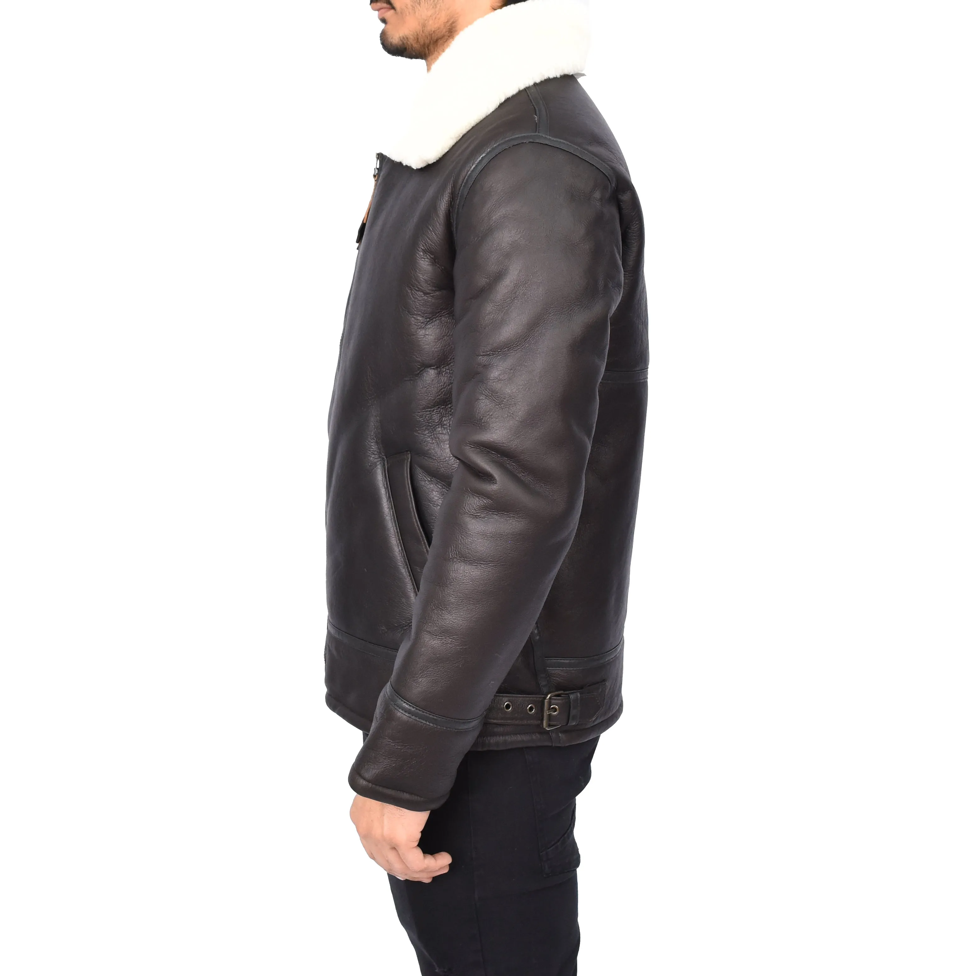 Men's Top Gun Style Real Sheepskin Jacket White Jannick