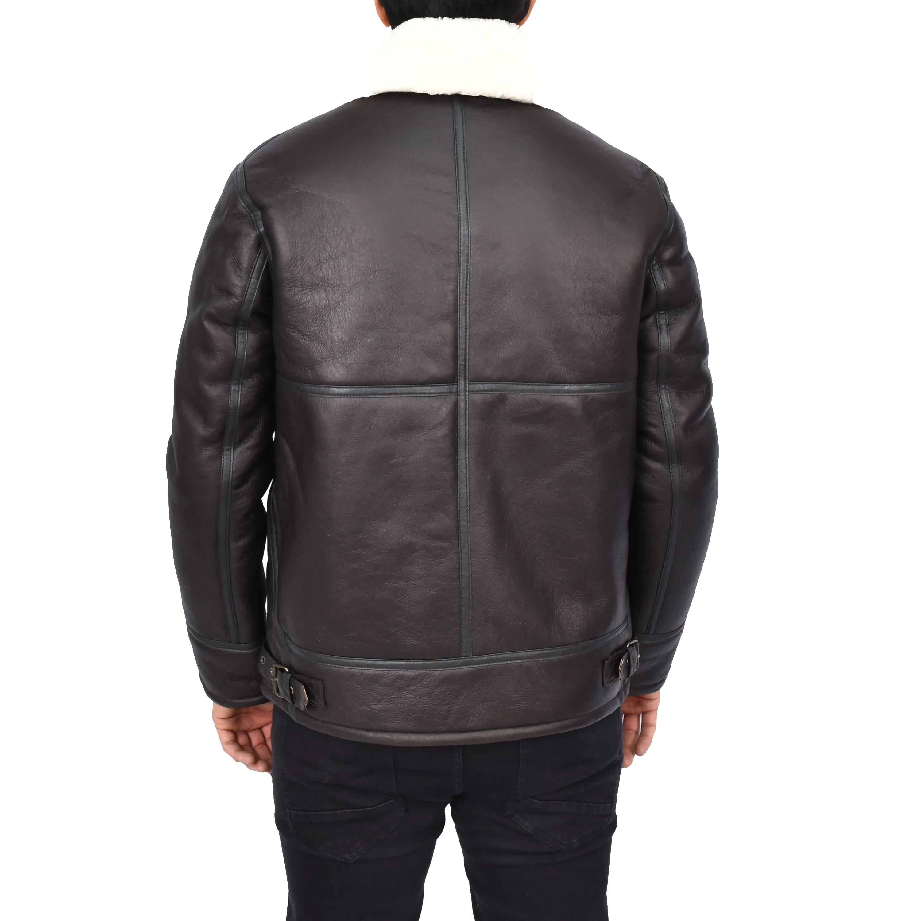 Men's Top Gun Style Real Sheepskin Jacket White Jannick