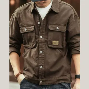 Men's Washed Collared Neck Cargo Jacket
