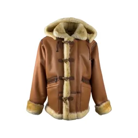 Men's Whiskey Hooded Shearling Pilot Jacket Style # 4023