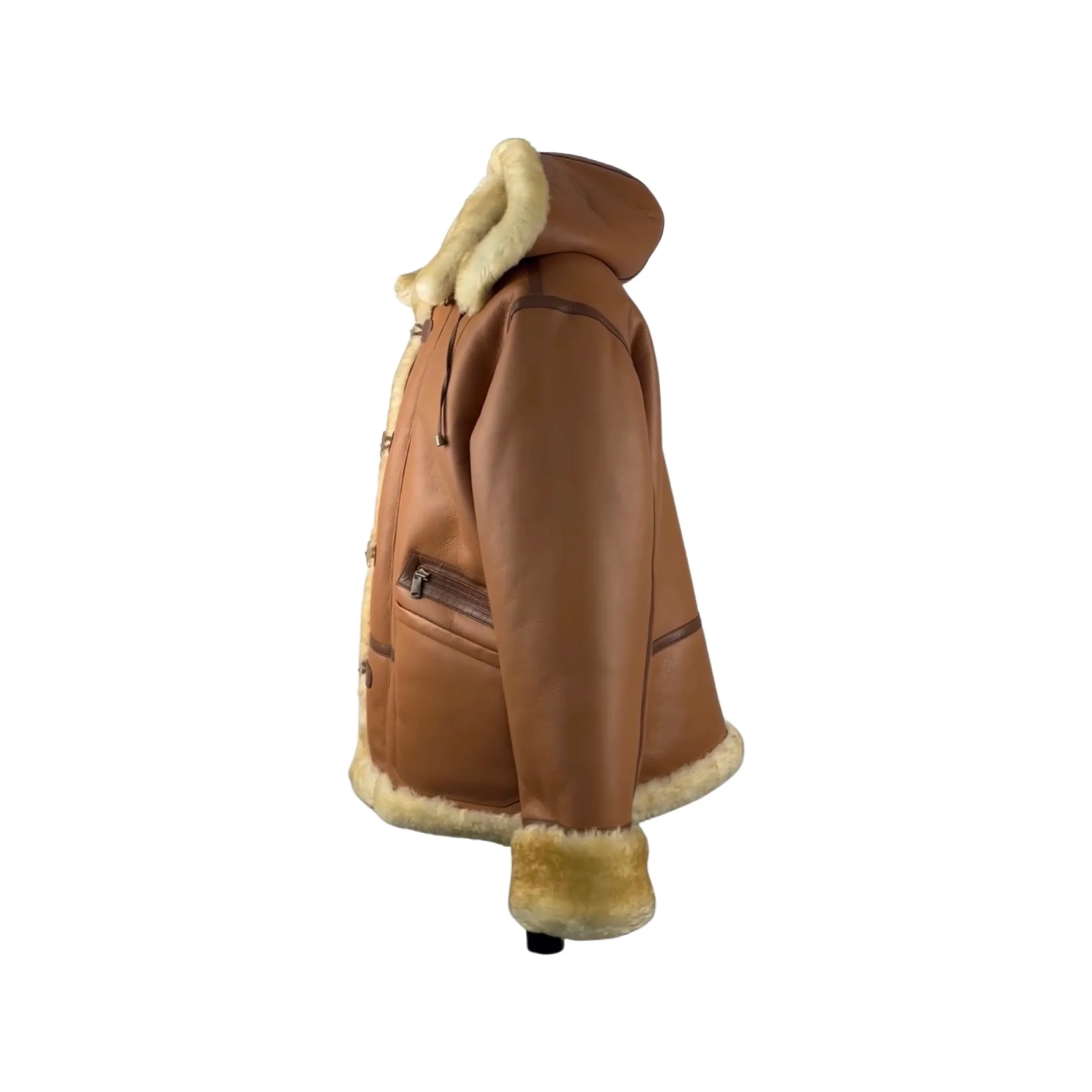 Men's Whiskey Hooded Shearling Pilot Jacket Style # 4023