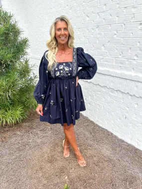 Navy Embroidered Dress