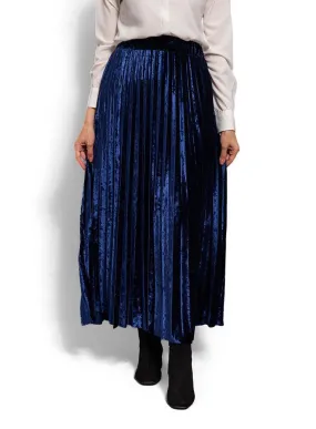 Navy Pleated Velvet Skirt