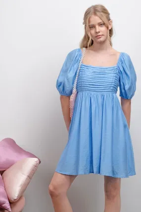 PLEATED DETAIL PUFF SLEEVE MINI DRESS