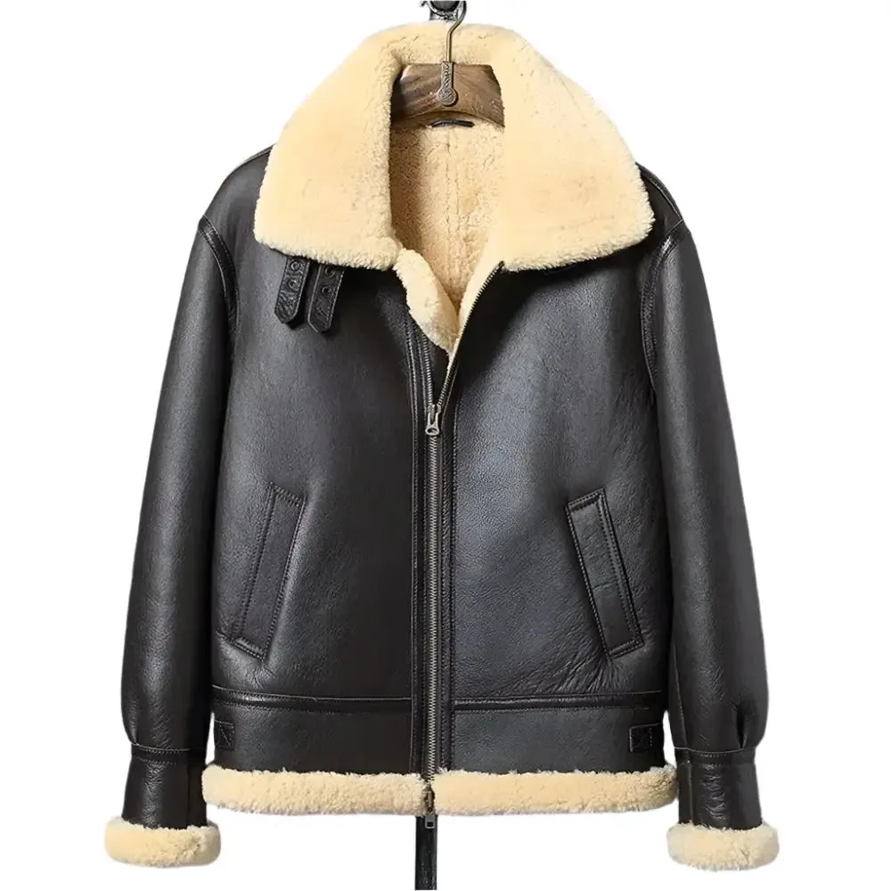 Premium Black Sheepskin Shearling Jacket - B3 Airforce Flight Coat
