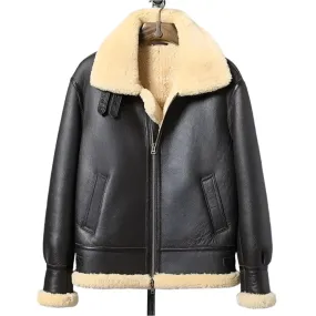 Premium Black Sheepskin Shearling Jacket - B3 Airforce Flight Coat