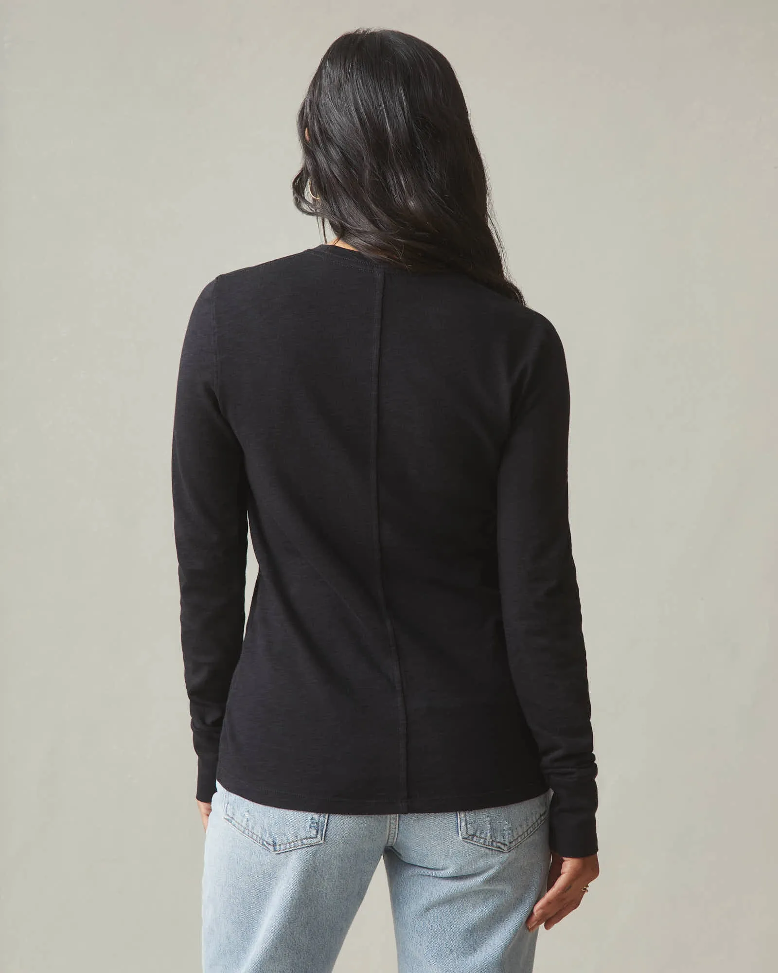 Premium Slub Crew Tee Long Sleeve - Black