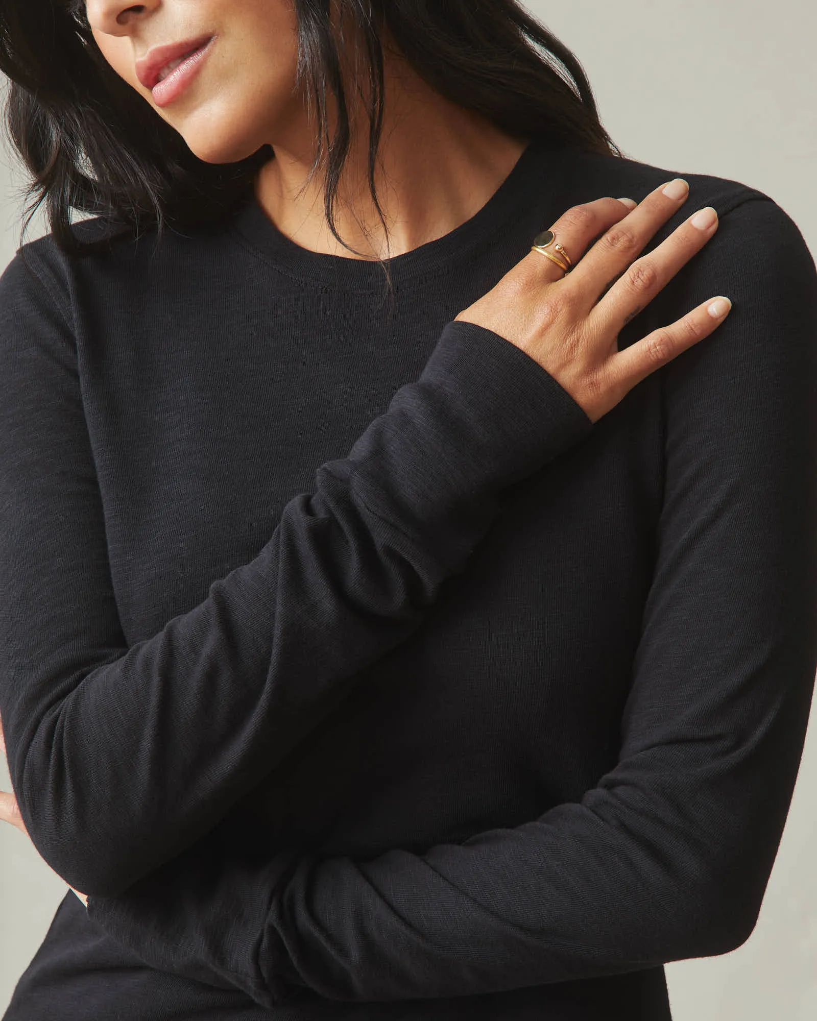 Premium Slub Crew Tee Long Sleeve - Black