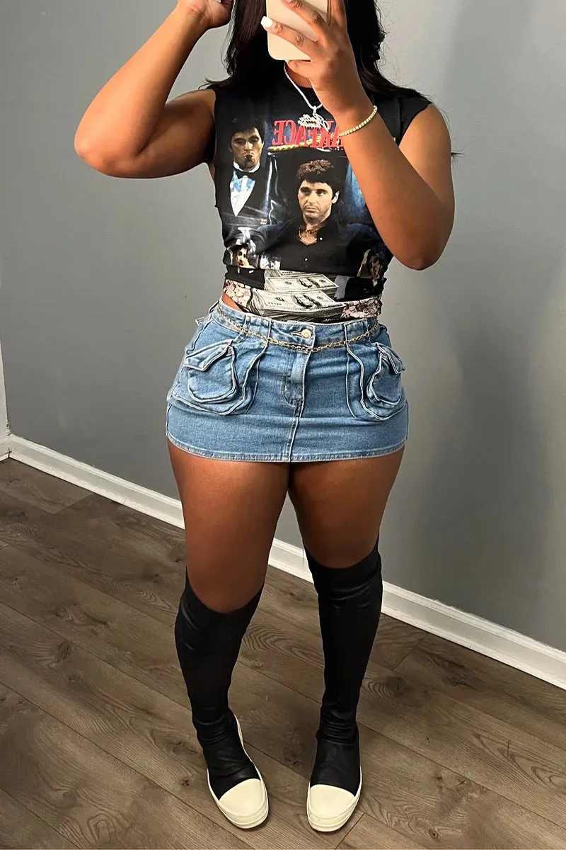 QG0170 Stretch Denim Mini Skirt