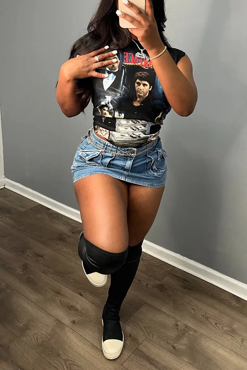 QG0170 Stretch Denim Mini Skirt