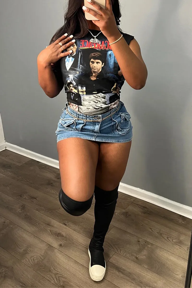 QG0170 Stretch Denim Mini Skirt
