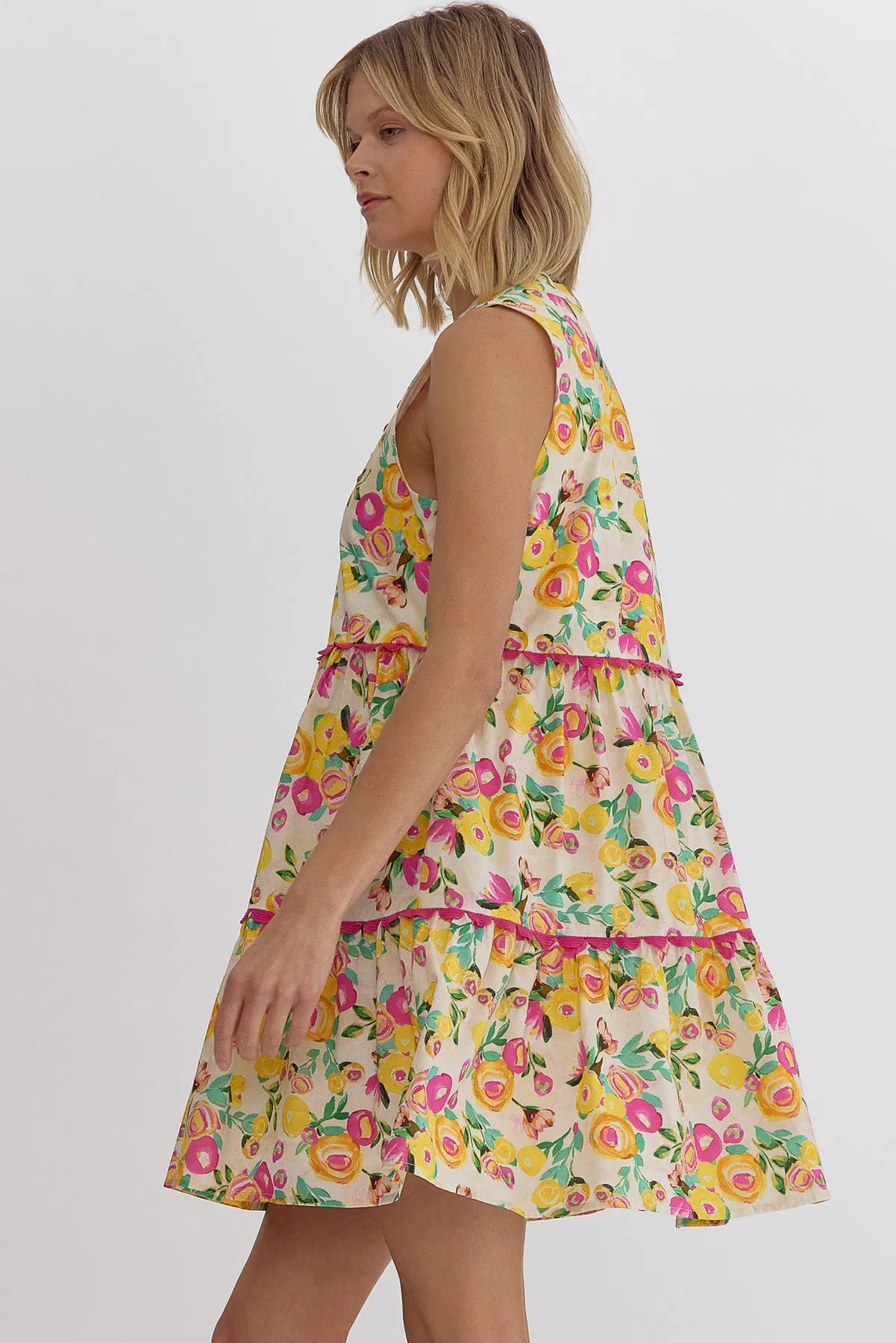 Rachel Floral Sleeveless Dress-Pink