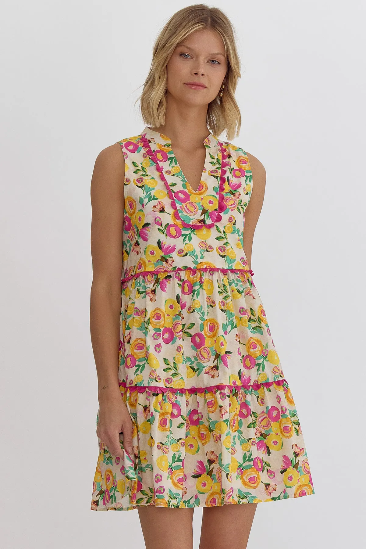 Rachel Floral Sleeveless Dress-Pink