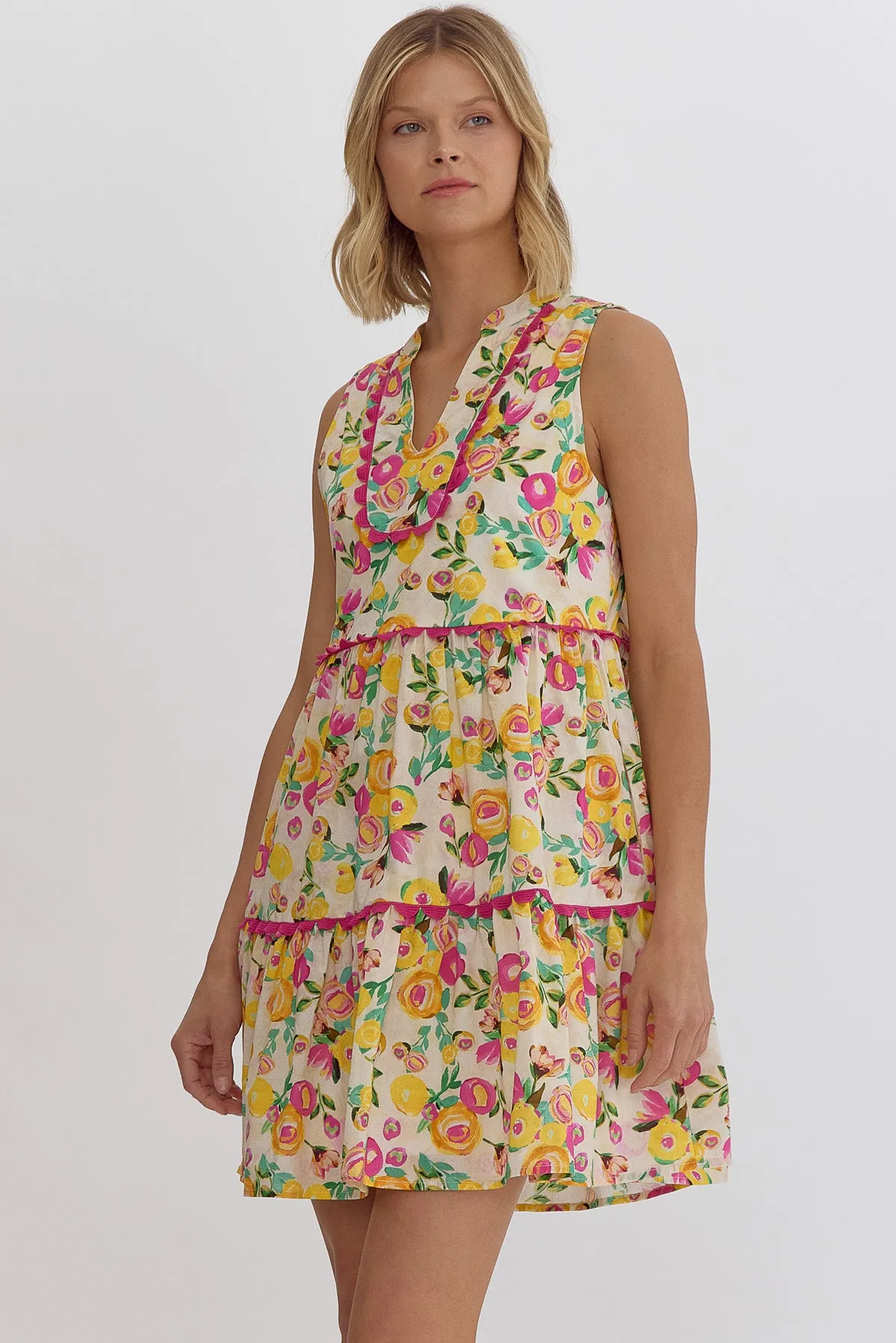 Rachel Floral Sleeveless Dress-Pink