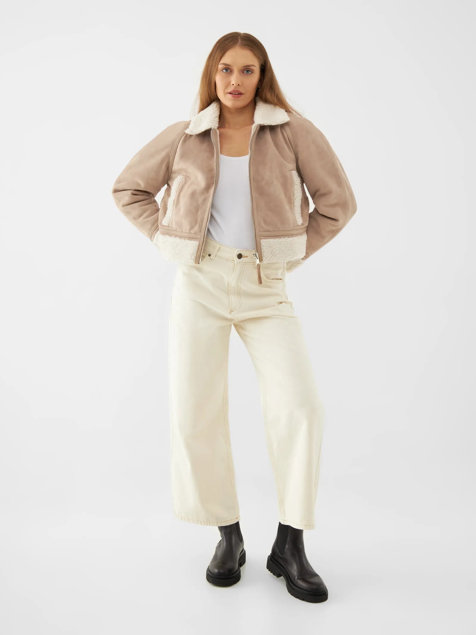 Real Suede Shearling Zip Worker Jacket