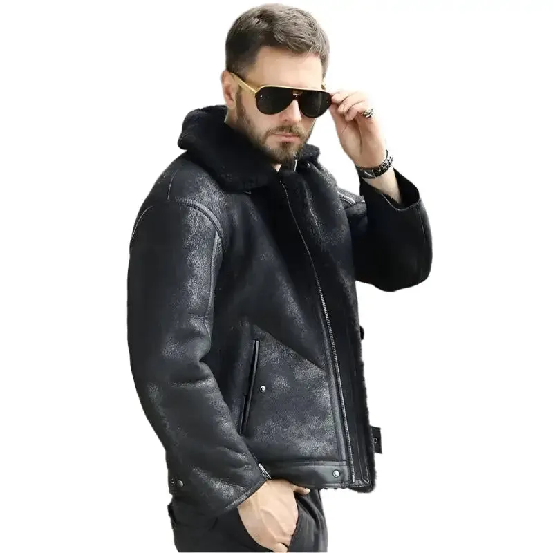 Retro Black Shearling Jacket – Short Fur Coat Stylish & Cozy