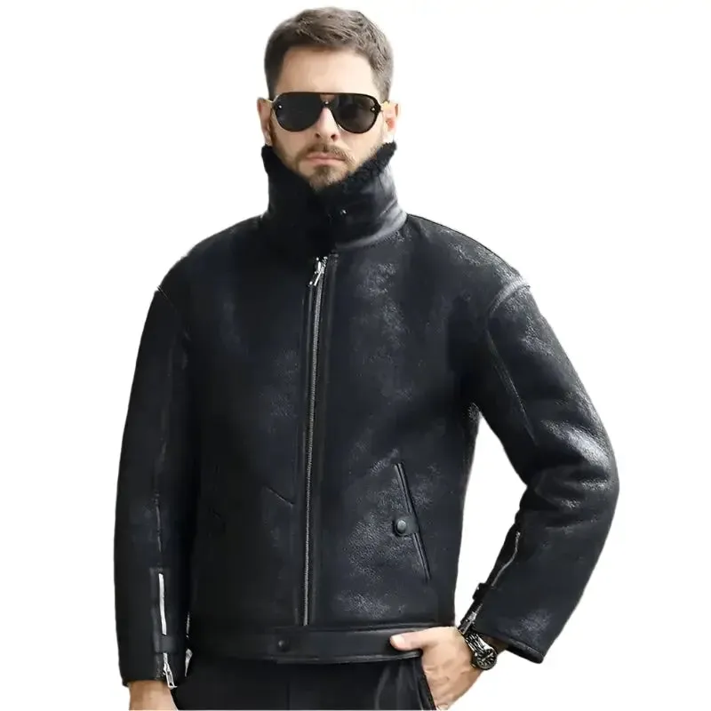 Retro Black Shearling Jacket – Short Fur Coat Stylish & Cozy