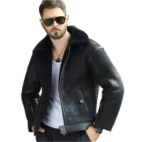 Retro Black Shearling Jacket – Short Fur Coat Stylish & Cozy