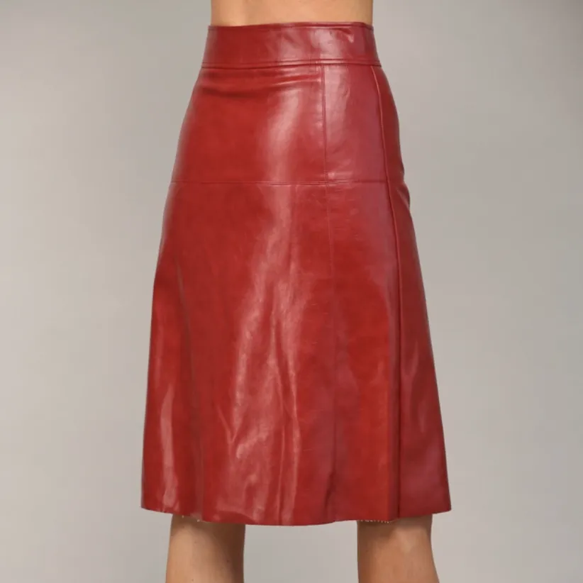 Retro Rebel Front Button Closure Faux Leather Midi Skirt-FINAL SALE