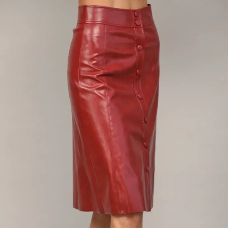 Retro Rebel Front Button Closure Faux Leather Midi Skirt-FINAL SALE