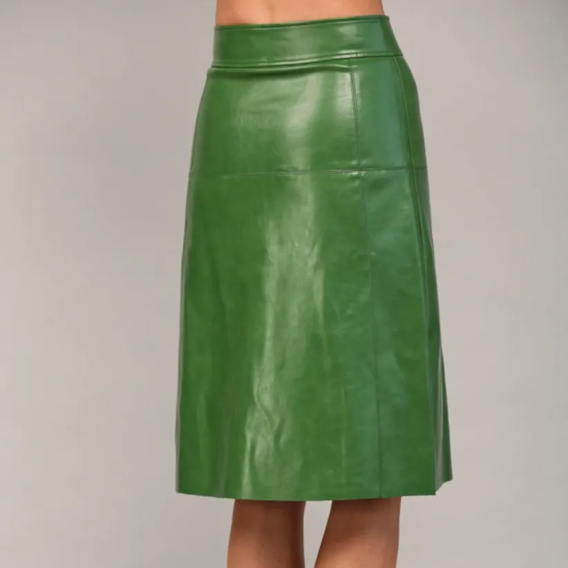Retro Rebel Front Button Closure Faux Leather Midi Skirt-FINAL SALE